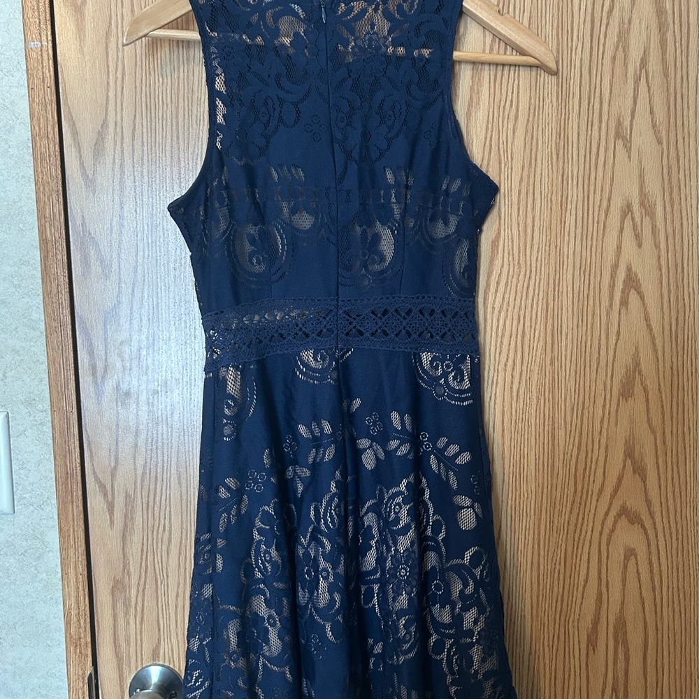 Rebellion Navy Blue Floral Lace Fit and Flare Dress Medium - Picture 7 of 15